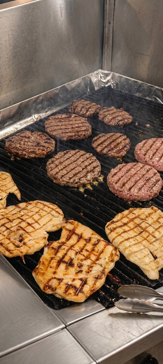 Pechugas y hamburguesas a la parrilla en López Burger
